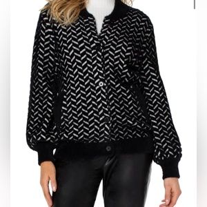 Liverpool Button Front Sweater Bomber Black Herringbone